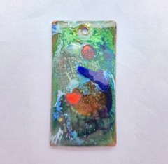 Vintage Artisan Rectangle Enamel on Copper Pendant Abstract Signed