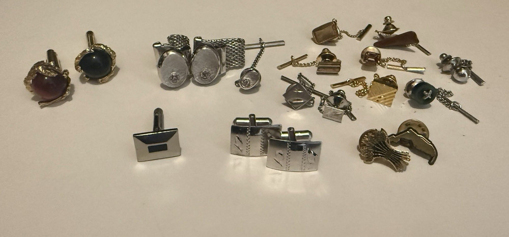 Large Vintage Men’s Cufflinks Tie Tacks Tie Bars Lapel Pins Mixed