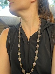 Vintage Amethyst Tumbled Stone Wire Cage Gold-Tone Long Necklace