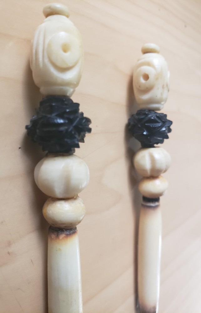 Antique Vintage 2 Hat Stick Pins / 3 +1/8″ Shaft – POSSIBLY ASIAN