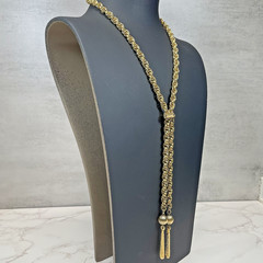 Vintage Signed Lisa Jewel Brand Gold Tone Rope Chain Lariat Tassel Necklace 70’s