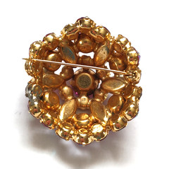 Vintage Brooch ~ Round Domed Pink & Pink AB Rhinestones