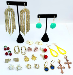 Lot of 14 Pairs of Pierced Earrings Mix Designs & Materials Vintage & New E-80