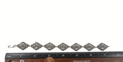 Vintage Signed M 925 Sterling Silver Diamond Cut Flower Link Bracelet 7.5″