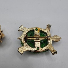 Vintage Brooch Set Turtle & Fly Bee Bug Pins Enamel Animal Rhinestone Gold Toned