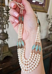 Vintage 5 Strand Pearl Jade 14K Gold Chocker Pearl Necklace by de Groot & Gudde