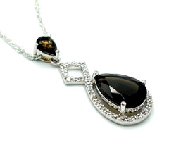 Sterling Silver 925 FAS Brown Spinel Pear Shaped Halo Pendant Necklace