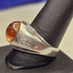 Vintage Clark & Coombs Sterling Silver Ring Amber Glass Cabochon Size 11.75