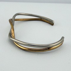 Vintage Sergio Lub California Handmade Brass Wave Twist Cuff Bracelet Two Tone