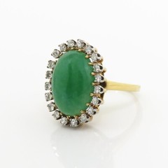 NYJEWEL 18k Two Tone Gold Jade & 20 Diamonds Halo Ring