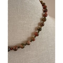 Vintage Unakite Jasper Necklace, Healing Crystal, Earthy Bohohemian
