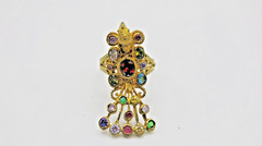 Multi color stones Peacock Gold Ring Vintage Brass Free Size Amulet charm Rare