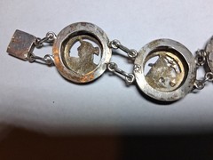 Vintage Egyptian Revival Silver Bracelet. Circular Panels Ornate Egyptian Motifs