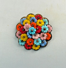 Miram Haskell Pastel Flower Brooch Thread Strung C Clasp Unsigned