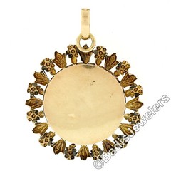 Antique Victorian 19k Gold Hand Painted Portrait Etched Floral Frame Pendant