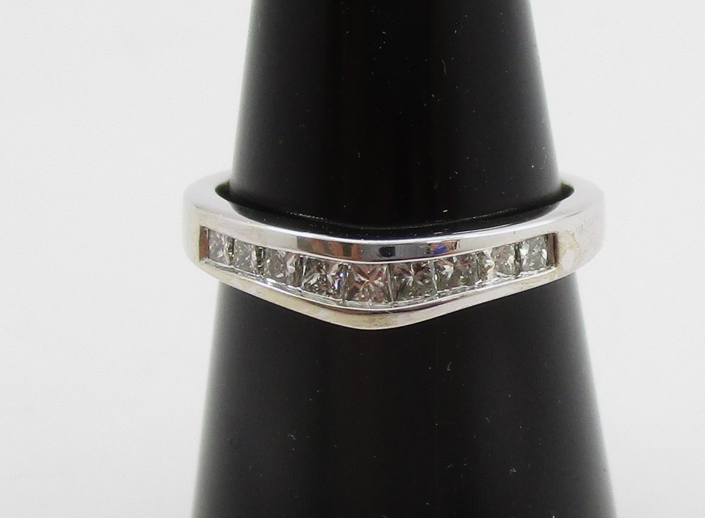 0.42CTW Princess Cut Diamond Band Ring 14 Karat White Gold Size 5/34