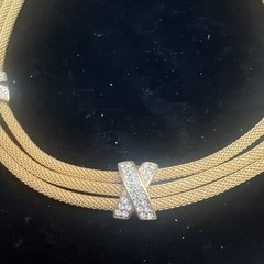 VINTAGE GOLD TONE MESH 3 CHAINS ADJUSTABLE LENGTH NECKLACE