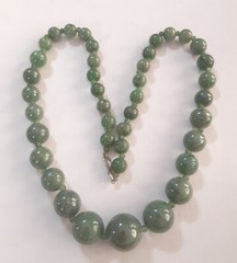 Vintage Faux Green Jade Graduated Bead Necklace Knotted 10 to 20 mm 24 inches
