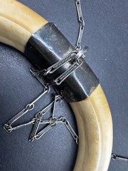 Vintage 19th Century Bear Double Tusk Pendant & Chain