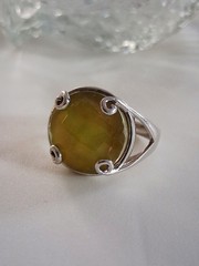 Vintage Designer Faceted Prehnite Cocktail Statement Ring Size 9 Sterling Silver