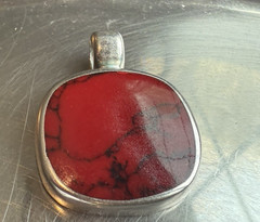 VTG ATI Mexico 925 Sterling Silver Pendant Large 4.5×3.5cm Red Stone collectible