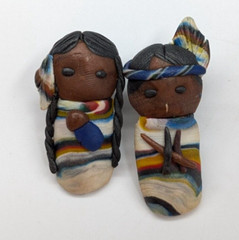 VTG Polymer Clay Native American Indigenous Boy & Girl Pierced Earrings Handmade