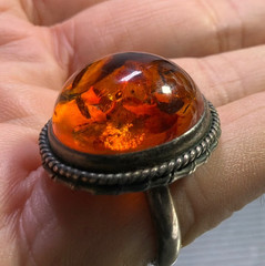 Vintage Large 18mm Dome Natural Baltic Amber Sterling Silver Ring