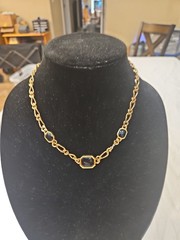 Vintage Christian Dior Classic Logo Black Rhinestone Gold Chain Necklace 18 In