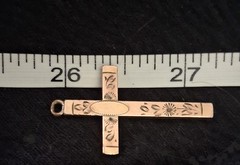 Vintage S&C 12K Gold Filled Cross Pendant Etched Floral Monogram Cartouche 1.5″