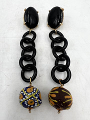 (Only Set) VTG 5″Lx0.8″W Amlé Lucite Hand-painted Dangle Push-on Earrings Italy