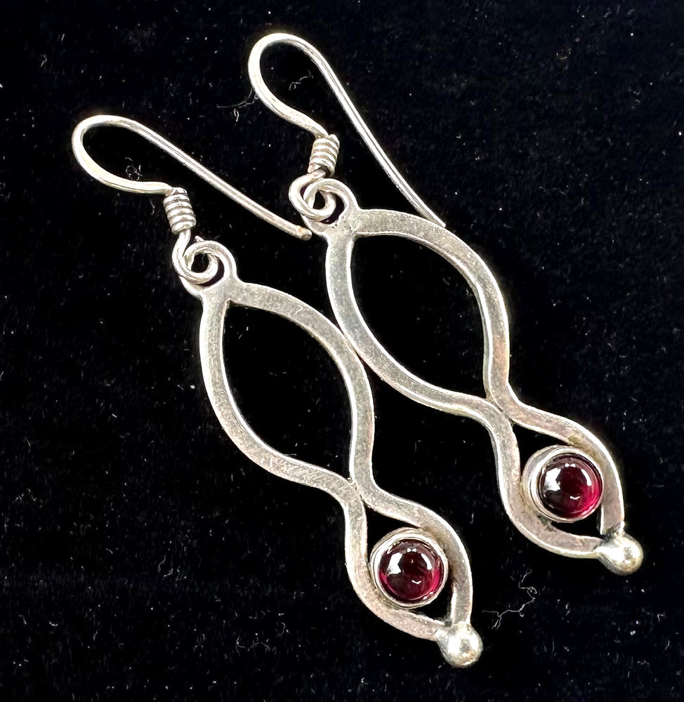 Red Gemstone Dangle Earrings Openwork Design 925 Sterling Silver #20