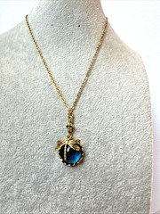 Gold Chain Minimalist witchy boho Blue glass crystal dragonfly Pendant Necklace