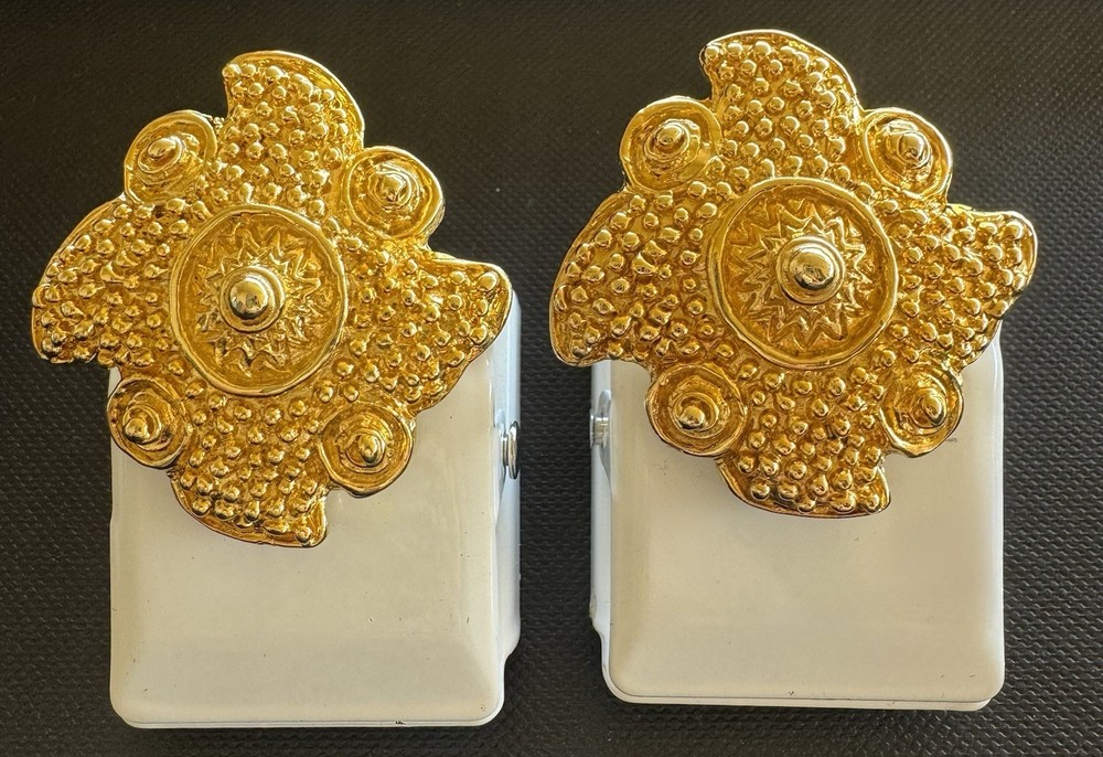 Vintage Baroque Gold Tone Earrings Sunburst Medallion Earrings Runway Statement