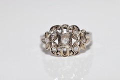 Antique Circa 1920s 18k Gold Art Deco Natural Diamond Decorated Ring