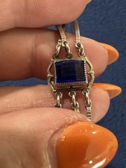 Marathon Signed Sterling Silver 925 Triple Band Blue Crystal Bracelet, 8in Long