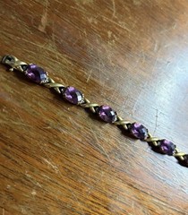 925 Sterling Silver Gold Plated Purple Gemstone Tennis Bracelet Vintage Style