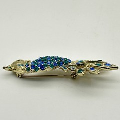 Vintage Unbranded Fashion Peacock Brooch gold metal blue/green gemstones
