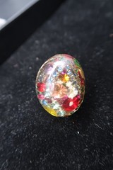 Vtg Domed Confetti Gold Tone Acrylic Resin Artist Made Adjustible Ring Fireworks
