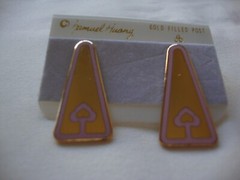 VINTAGE 1970s SAMUEL HUANG DESIGNER CLOISONNE RETRO ABSTRACT PINK STUD EARRINGS