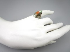 DELICATE ART NOUVEAU ERA STERLING SILVER ABALONE BLISTER PEARL RING SZ 8.25