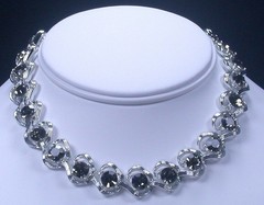 Kramer Smoky Gray Rhinestone Link Choker Necklace Silvertone