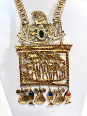 Vintage Diorios Egyptian Revival Statement Necklace Scarabs Gold Tone & Enamel