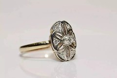 Vintage Art Deco 2 Ct Lab Created Diamond Filigree Engagement 14K Gold Over Ring