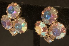 Aurora Borealis AB Clip-On Earrings Gold Tone Vintage