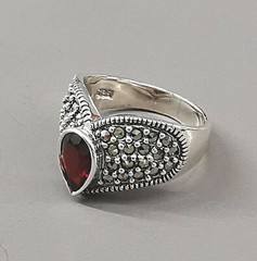 Sterling Silver Ring With Garnet And Markasite Gr.54 925 Silber 9927874-d