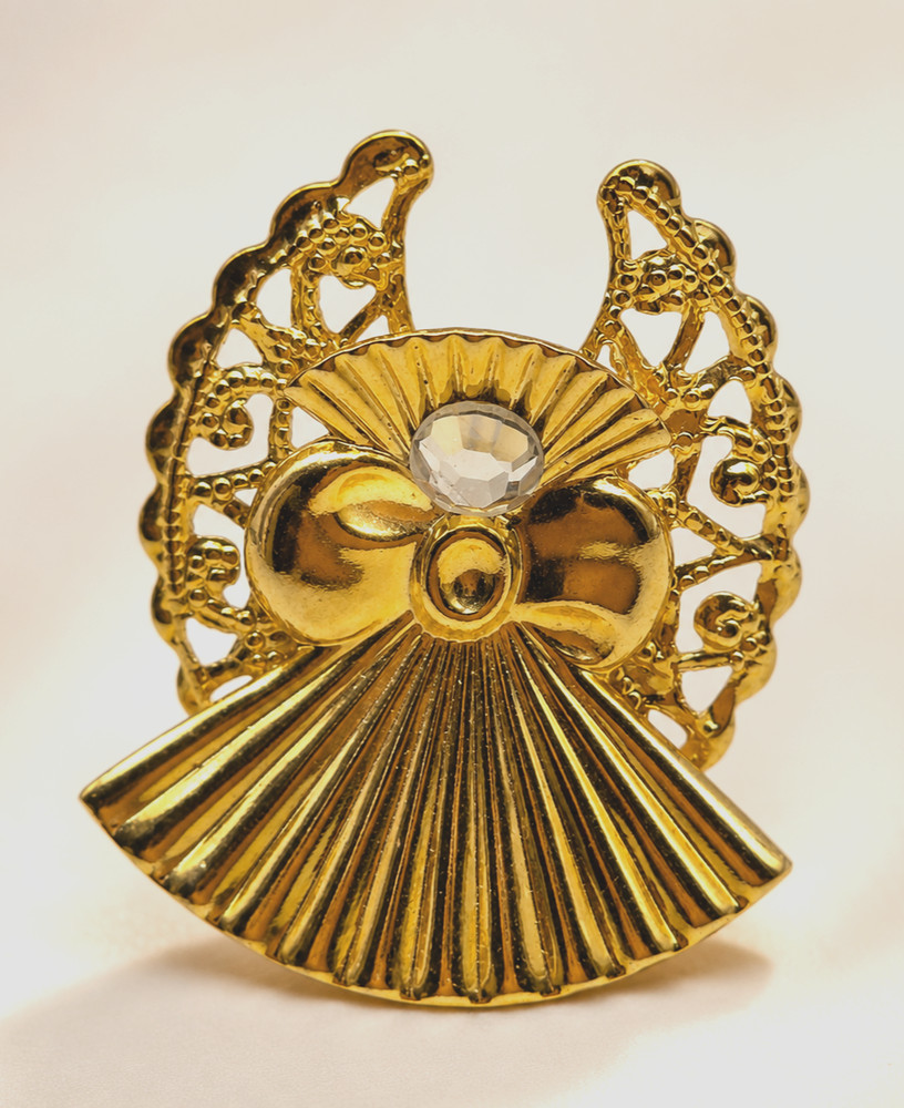 Vintage 1996 AOL Angels Of Love Rhinestone Angel Brooch Gold Tone Filigree 1″