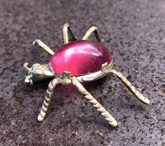 Vintage Copper BEETLE With RED Stone PENDANT