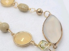 Vintage Bohemian Glass Bezels Gold Tone Statement Necklace 32in.