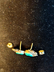 Vintage Turquois Earrings With Flower With Leaf Motif Signed ALV Anna Valencia