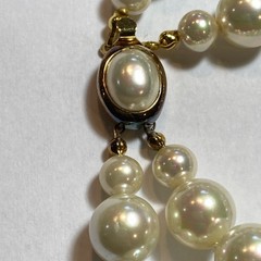 SIGNED CAROL LEE 925 HUGE 10 MM. IRIDESCENT LUSTRE GLASS PEARL KNOTTED NECKLACE
